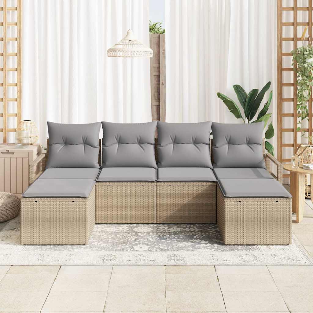 Garten-Sofa-Set mit Kissen 6 pcs Beige und Hellgrau